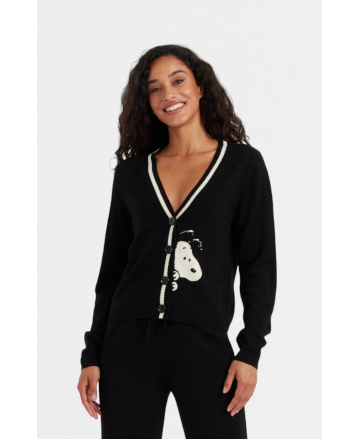 Chinti and Parker Women's Chinti & Parker Snoopy Peek Wool Cashmere Contrast Detail Cardigan