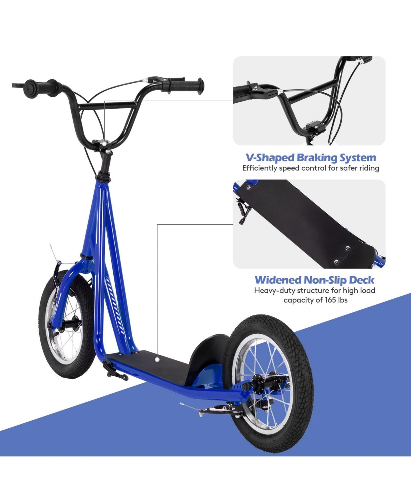 Детская игрушка VEBREDA Height-Adjustable Kid Kick Scooter with 12-Inch Pneumatic Tire and Rear Brake, Ages 5-12, цвет: Синий — фото 5