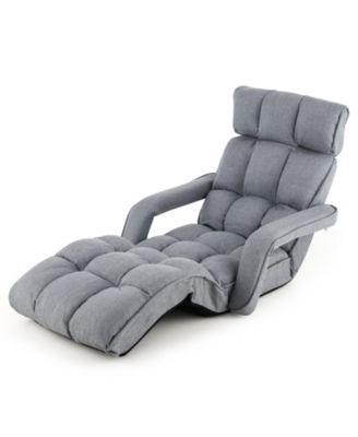 6-Position Adjustable Floor Chair with Adjustable Armrests and Footrest-Gray
