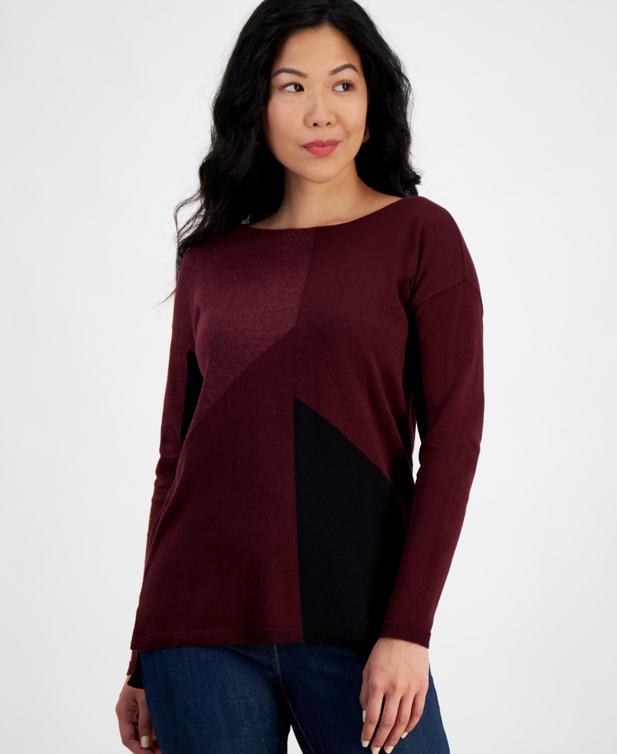 INC INTERNATIONAL CONCEPTS PETITE COLORBLOCKED SWEATER, CREATED FOR MACY'S