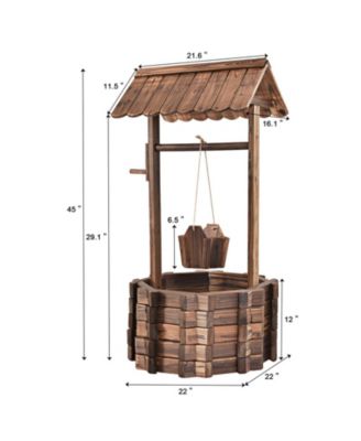 Outdoor Wooden Wishing Well Planter Bucket