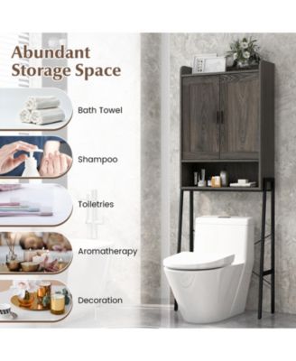Over the Toilet Storage Cabinet Space Saver Organizer with Double Doors-Gray