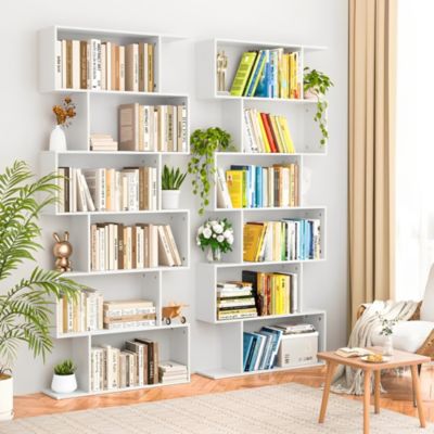 74.8" MDF Wood 6-Tier S-Shaped Bookshelf Freestanding Bookcase Storage Organizer for Living Room & Office