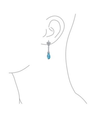 Deco Style Aqua Blue Briolette Faceted Teardrop Cubic Zirconia CZ Chandelier Earrings Sterling Silver