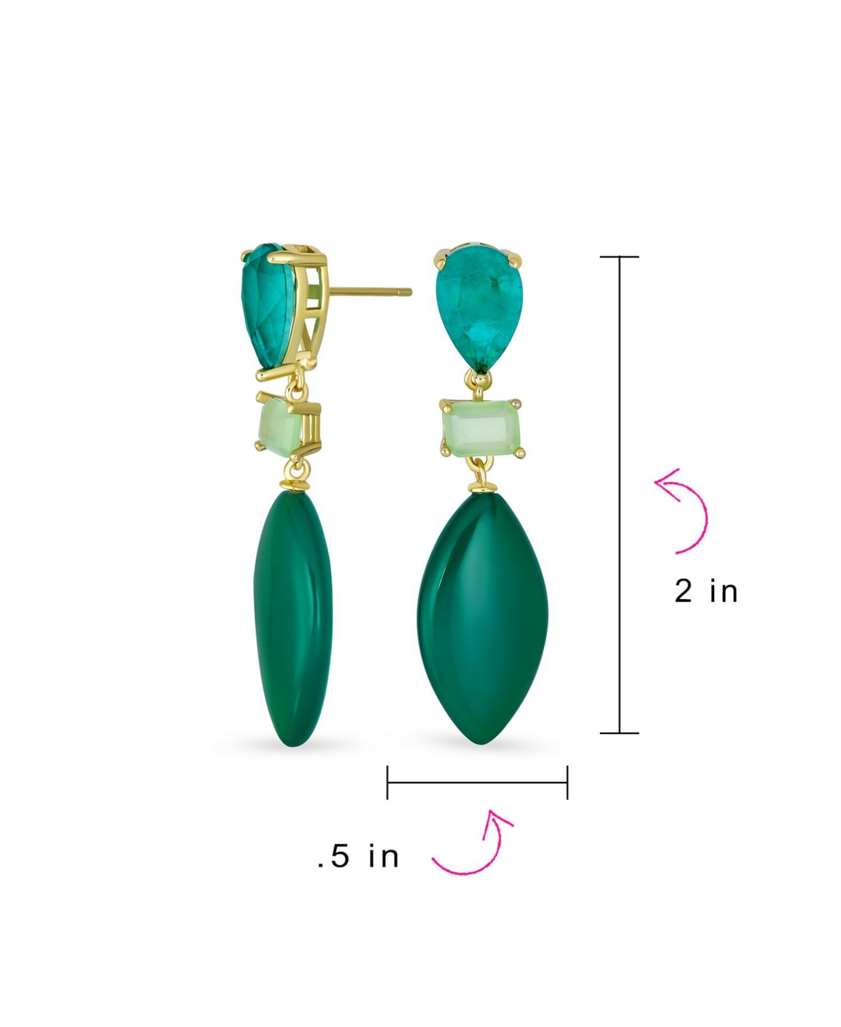 Bling Jewelry Unique Green Natural Amazonite Rhombus Teardrop Rectangle Multi Shape Cz 3 Multi-Tier Party Dangling Earrings in Gold Plated - Green ama