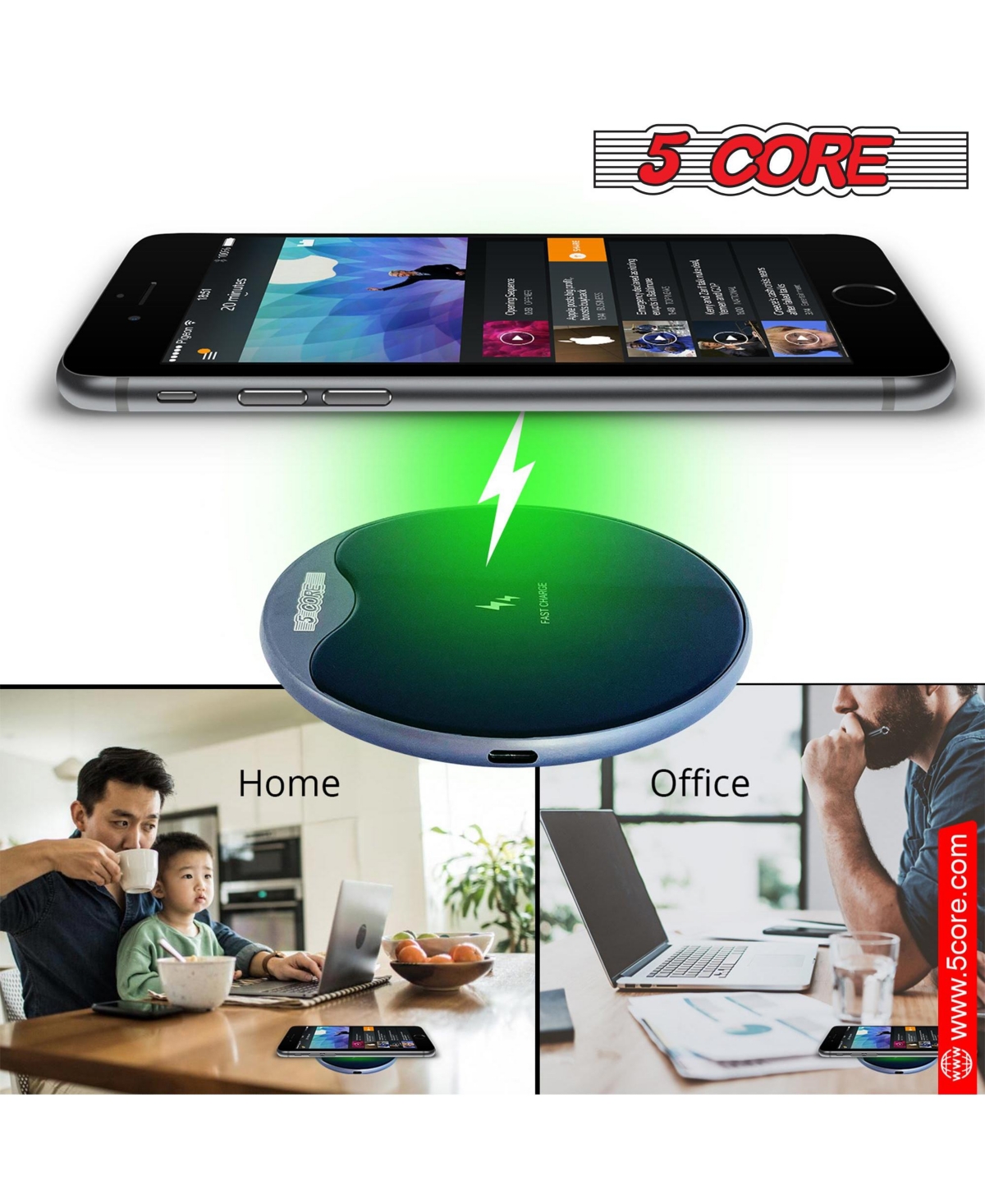 5 Core Wireless Charger Charging Station Fast Qi Charging Pad w Upgraded Coil Case Friendly Samsung iPhone AirPod Fast Charging Station -CDKW01 Mg 2PK