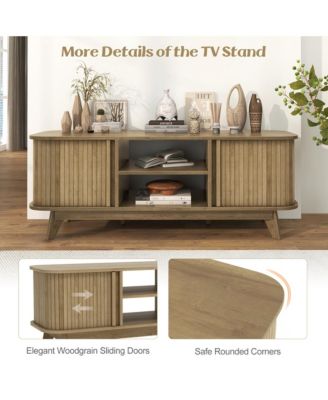 TV Stand – Fits TVs up to 55", 2 Open Shelves, Sliding Doors – Stylish Media Cabinet for Living Room Entertainment Setup