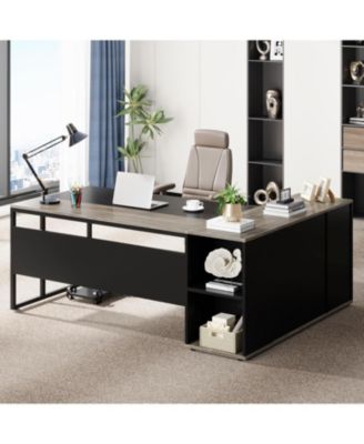 71 inch Executive Desk, L Shaped Desk with Cabinet Storage, Executive Office Desk with Shelves for Home Office