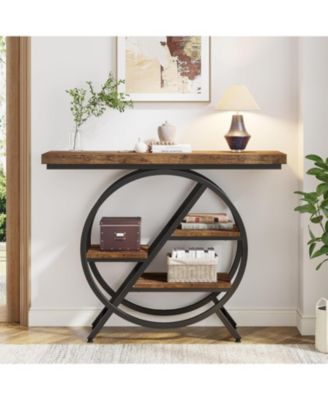 Console Table, 39.4-Inch Entryway Table with Thickened Tabletop, 4- Tier Industrial Narrow Hallway Sofa Table with Geometric Metal Frame for Living Room, Entryway