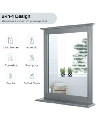 Wall-Mounted Multipurpose Vanity Mirror with Shelf-Gray