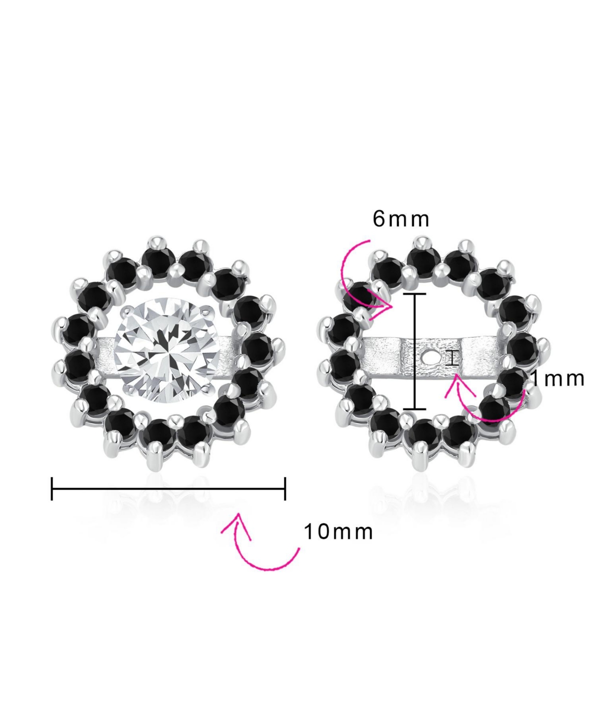 Bling JewelryCubic Zirconia Cz Round Pave Halo Earrings Jackets For Studs Jacket Only For Women Sterling Silver - Black