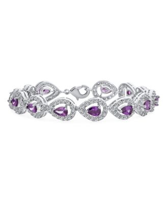 Cocktail Party Estate Statement Halo Teardrop CZ Purple Bracelet Prom s 7 Inch