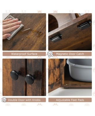 2-in-1 Wooden Litter Box Enclosure with Cat Tree Hidden Washroom Furniture