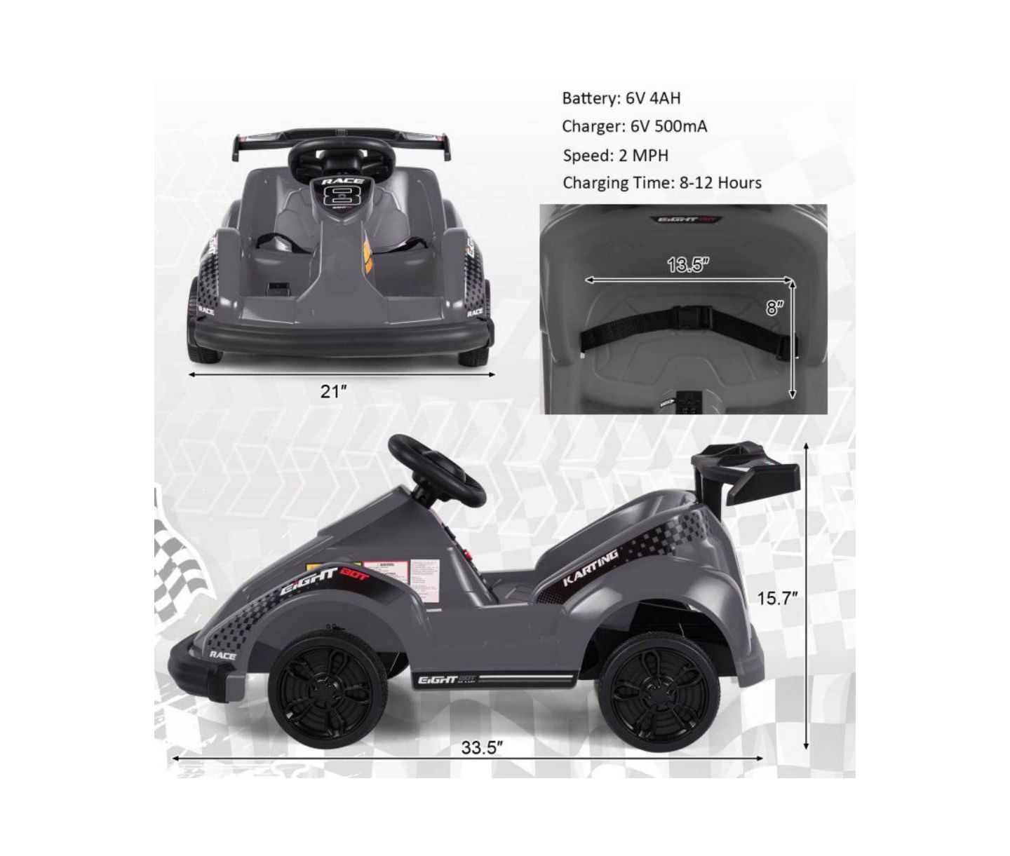 Детская игрушка VEBREDA 6V Kids Ride On Go-Cart with Remote Control, 66 lb Capacity, Ages 3+, цвет: Чёрный — фото 9
