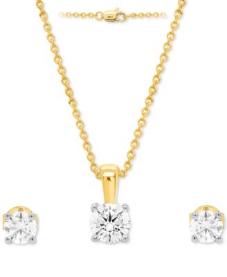 2-Pc. Set Lab Grown Diamond Pendant Necklace & Matching Stud Earrings (1 ct. t.w.) in Sterling Silver or 14k Gold-Plated Sterling Silver