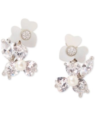 kate spade new york - Silver-Tone Cubic Zirconia, Imitation Pearl & Mother-of-Pearl Flower Stud Earrings