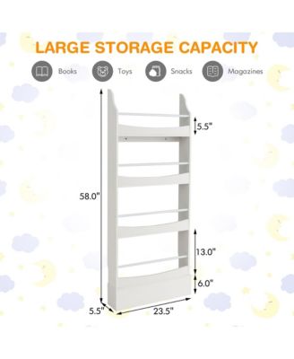 4-Tier Kids Bookshelf Toy Storage Bookcase Rack Wall w/ Anti-toppling Kits Grey