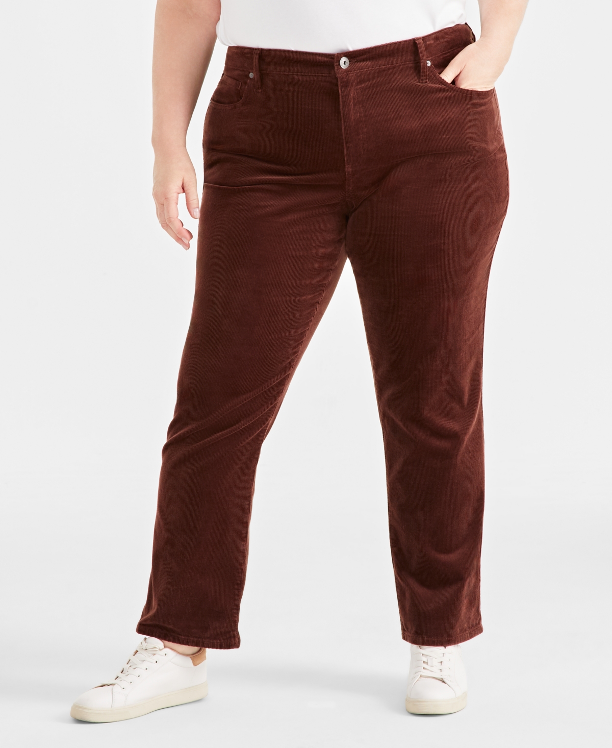 Style & Co Plus Size High-rise Straight-leg Corduroy Pants, Created For Macy's In Grand Brown