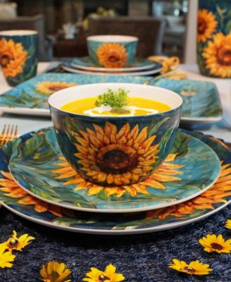 Golden Sunflowers Set of 4 Dinner Plates