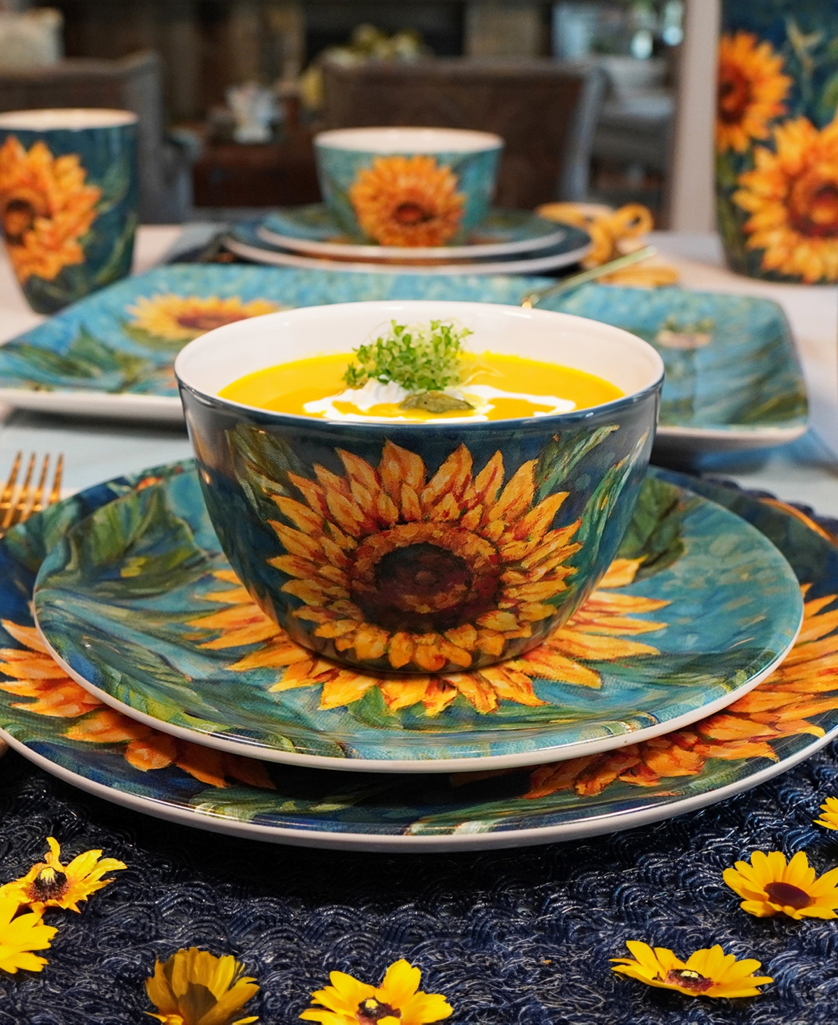 Certified International Golden Sunflowers Set Of 4 Dinner Plates In Miscellaneous