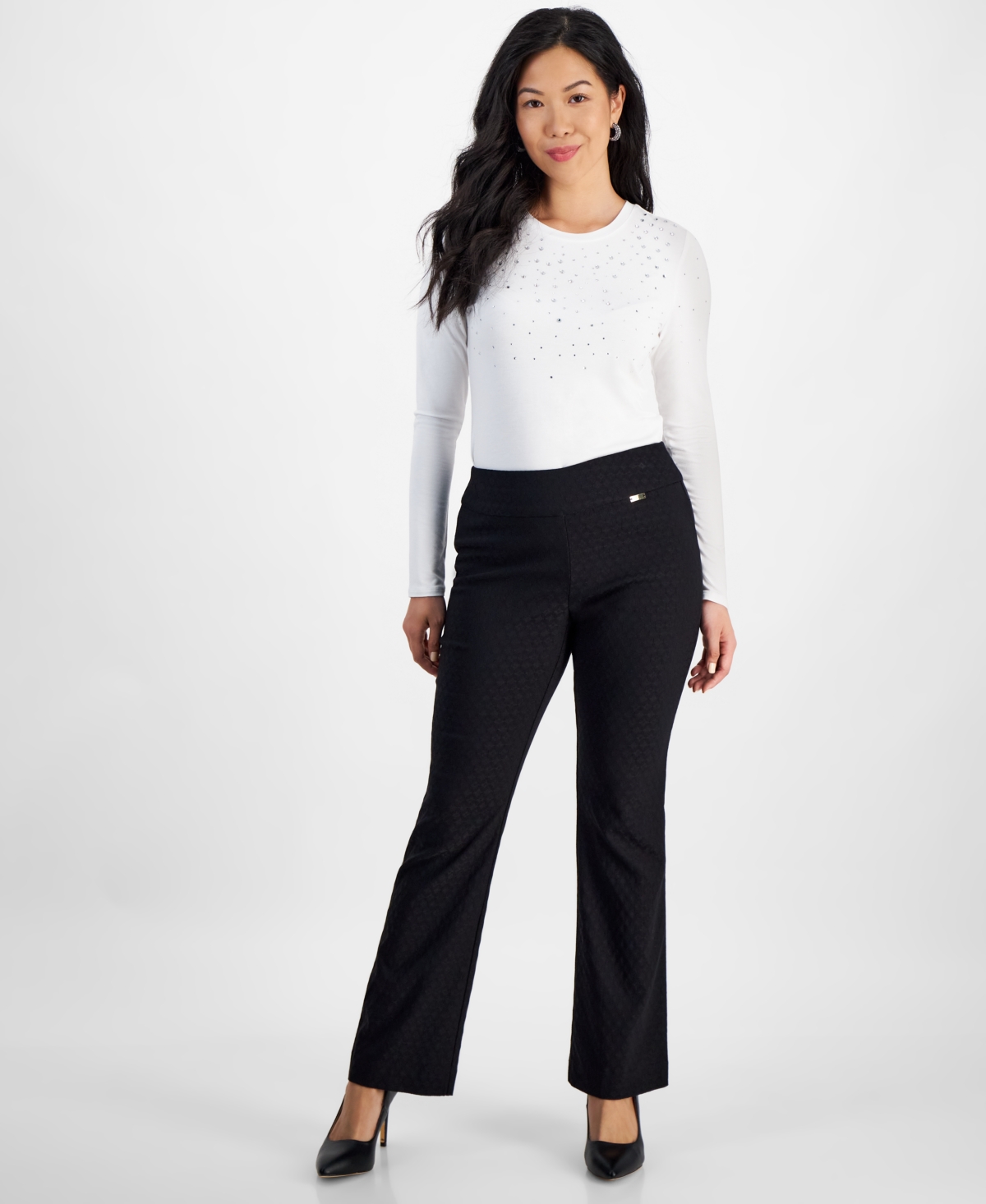 INC INTERNATIONAL CONCEPTS PETITE JACQUARD BOOTCUT PULL-ON PANTS, CREATED FOR MACY'S 
