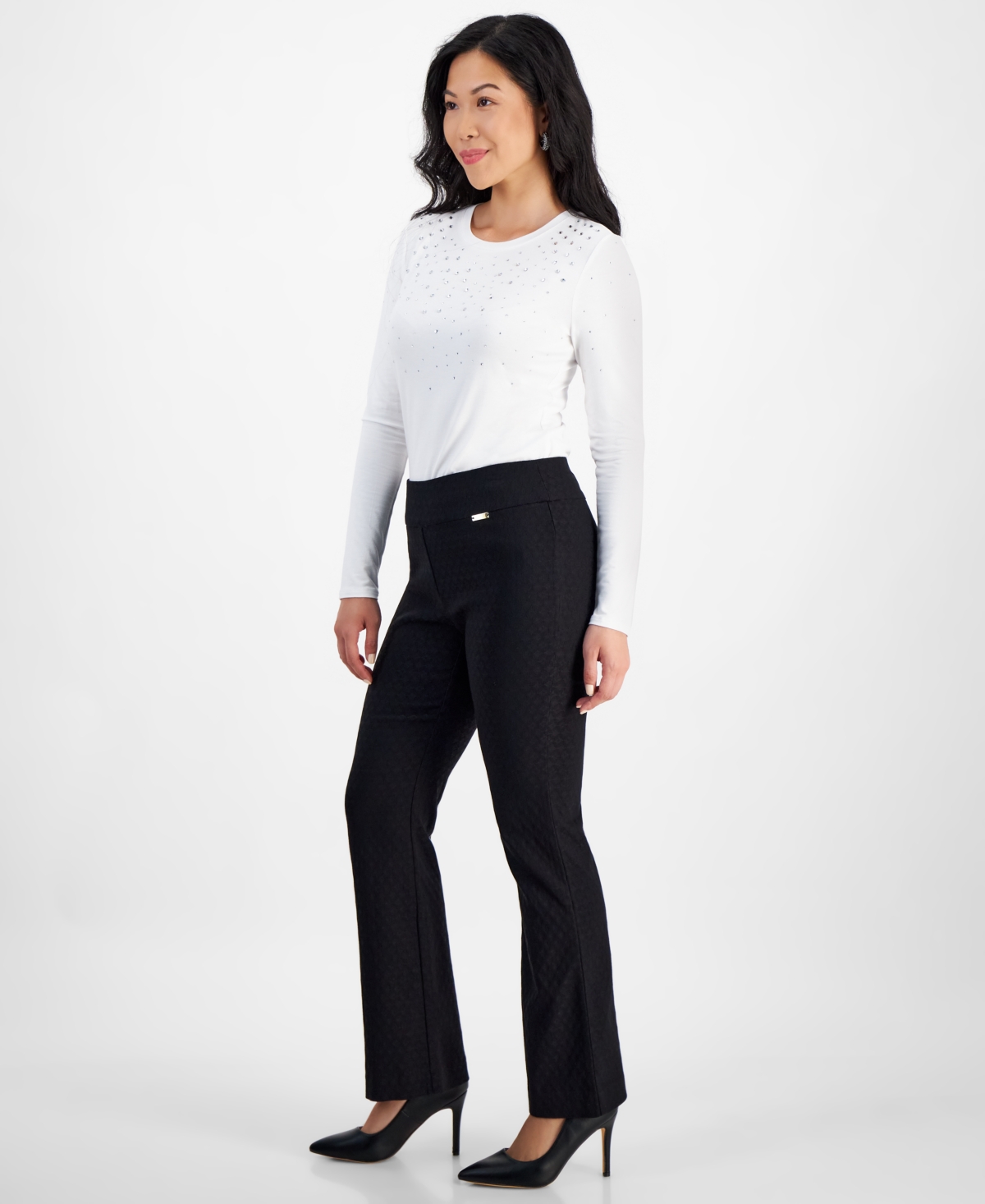 INC INTERNATIONAL CONCEPTS PETITE JACQUARD BOOTCUT PULL-ON PANTS, CREATED FOR MACY'S 