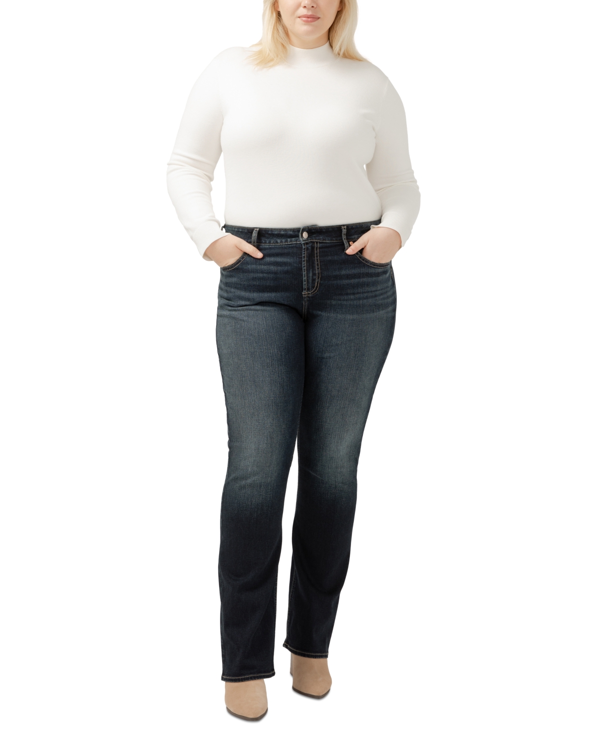 Silver Jeans Co. Plus Size Elyse Mid-Rise Comfort-Fit Slim Bootcut Jeans