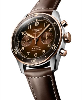Men's Swiss Automatic Chronograph Spirit Flyback Brown Leather Strap Watch 42mm