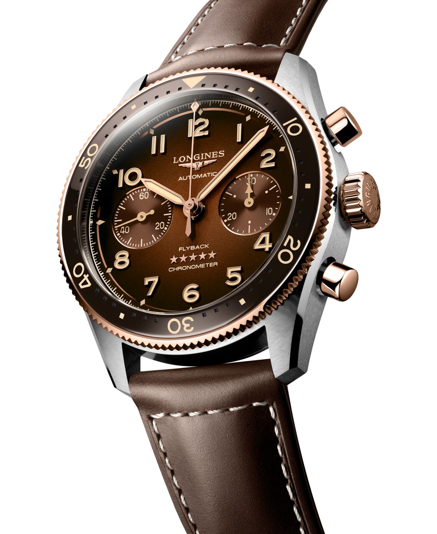 Мужские часы Longines Swiss Automatic Chronograph Spirit Flyback Brown Leather Strap Watch 42mm — фото 2