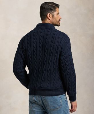 Men's Big & Tall Cable-Knit Cotton Quarter-Zip Sweater
