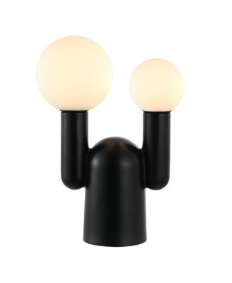 Leif 19" 2-Light Modern Mid-Century Resin/Iron/Frosted Glass Nordic Cactus LED Table Lamp, Black