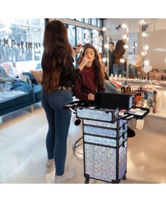 Mermaid Silver 4in1 Rolling Makeup Train Case Cosmetic Organizer Wheel