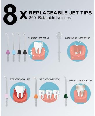 Powerful Cordless 350ML Water Dental Flosser Portable OLED Display Oral Irrigator with 5 Pressure Modes 8 Replaceable Jet Tips and Storage Bag for Home Travel Use