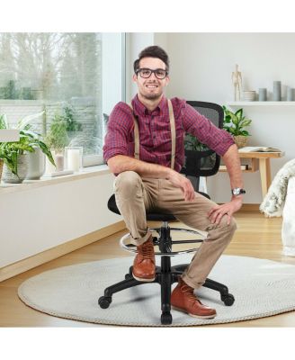 1Pc Adjustable Height Mid-Back Mesh Drafting Chair with Footrest – Ergonomic Swivel Office Chair