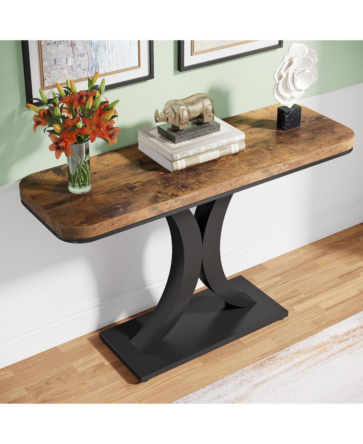 Tribesigns Modern Gold Console Table, inch Narrow Entryway Foyer Table with Geometric Base, Rustic Hallway Accent Table for Living Room, Entrance