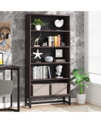 70.8” 5-Tier Wood & Metal Heavy Duty Free-Standing Bookshelf – Storage Shelving Unit for Living Room, Bedroom, Office
