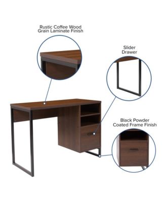 Brighton Rustic Computer Desk With Shelving And Storage Drawer Metal Frame Pedestal Base Home Office Desk