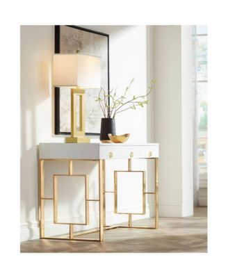 Marshall Modern Table Lamp 30" Tall Gold Open Base Oatmeal Rectangular Shade for Bedroom Living Room Bedside Nightstand Office House Home