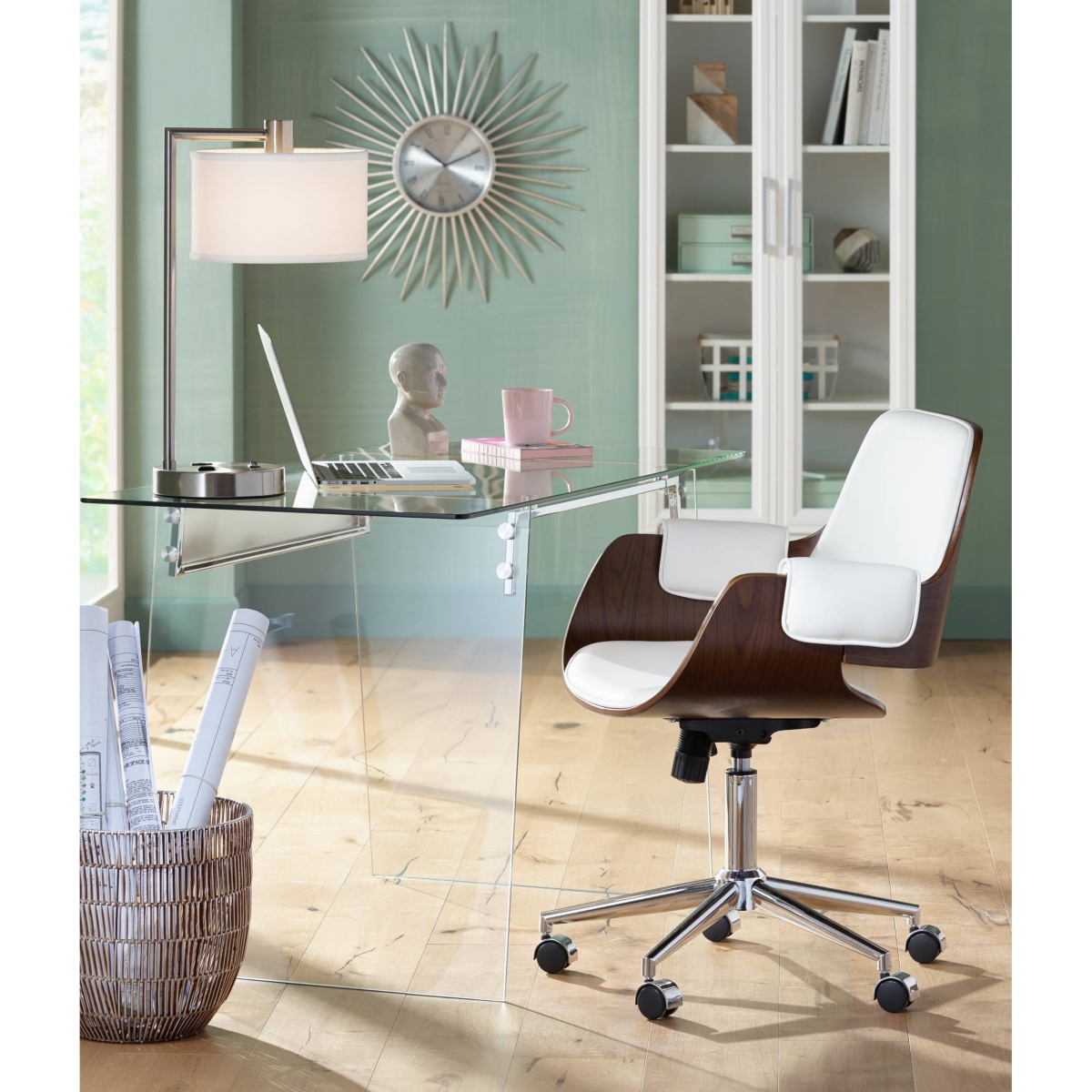 360 Lighting Colby Modern Desk Table Lamp with Hotel Style Usb and Ac Power Outlet in Base High Brushed Nickel White Linen Drum Shade for Living R