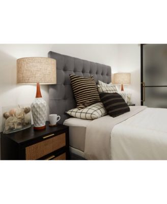 Rocco Mid Century Modern Table Lamp 30" Tall White Wave Geometric Ceramic Oak Wooden Neck Tan Fabric Drum Shade for Living Room Bedroom House Bedside Nightstand Home Office - 360 Lighting