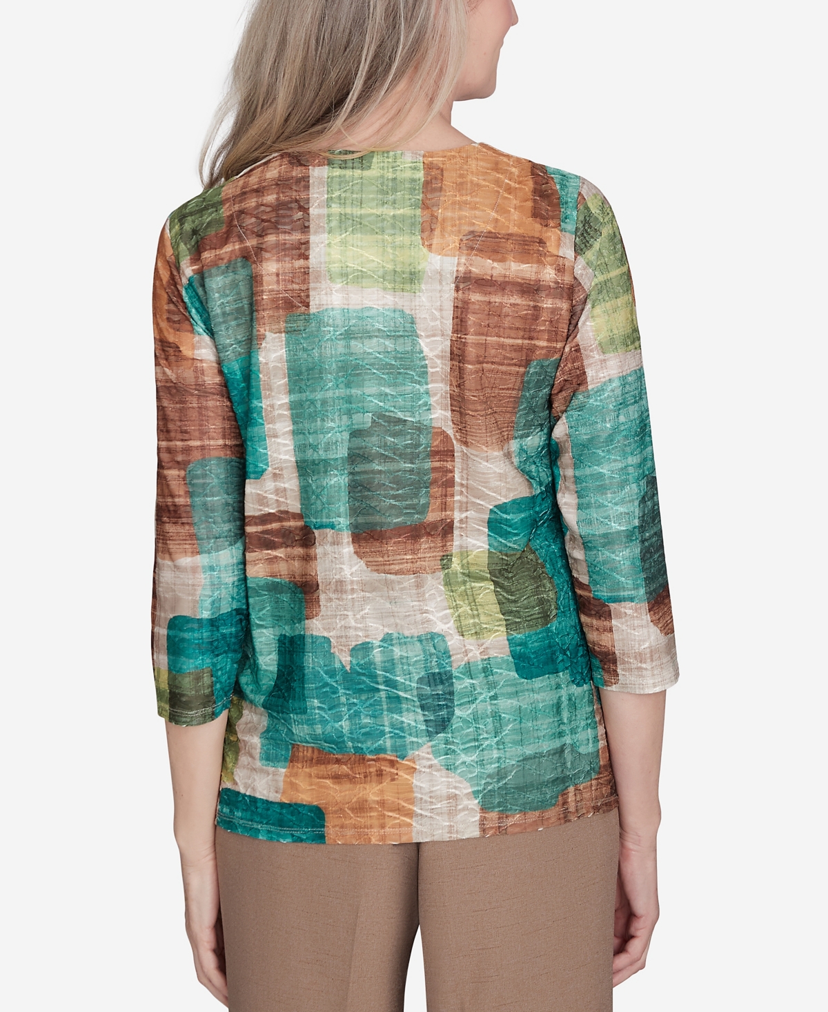 Alfred Dunner Petite Emerald Isle Color Blocking Texture Top