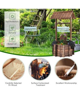 Outdoor Wooden Wishing Well Bucket Flower Plants Planter Patio Garden Home Decor