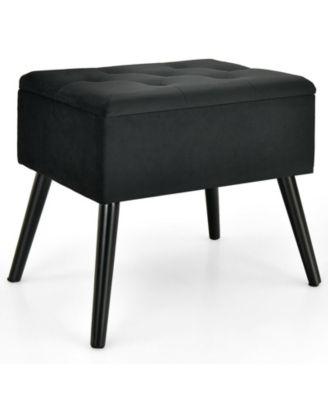 Velvet Storage Ottoman with Solid Wood Legs for Living Room Bedroom