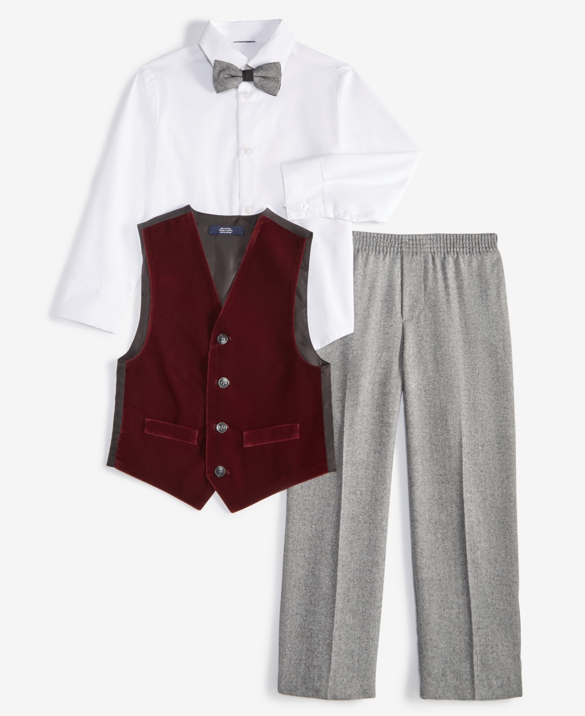 Nautica Toddler and Little BoysVelvet Duo Vest 4-Piece Set - Burgundy