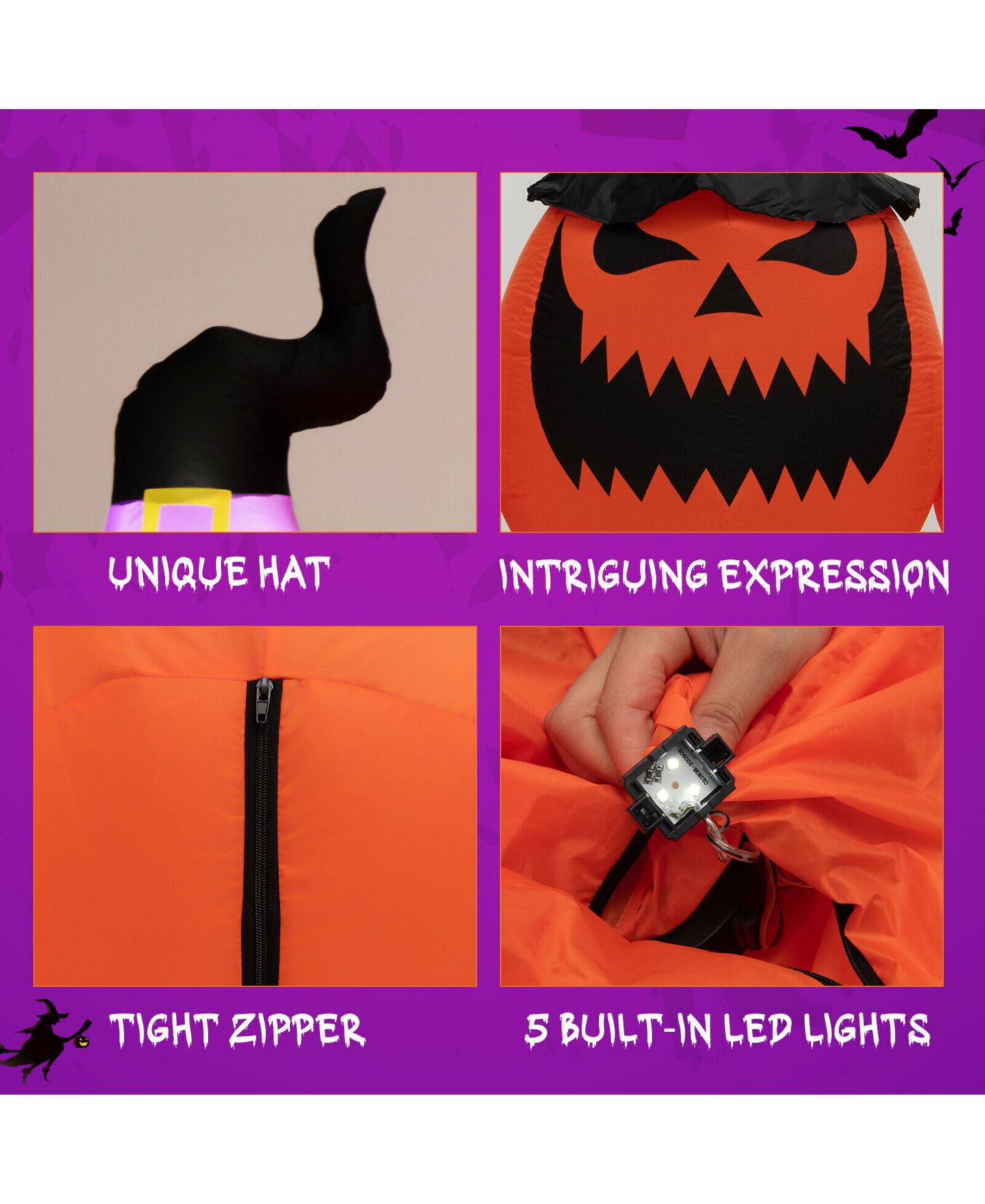 Детская игрушка SKONYON 8 Feet Inflatable Pumpkin Family Waterproof Halloween Yard Decoration with LED Lights, цвет: Оранжевый — фото 4