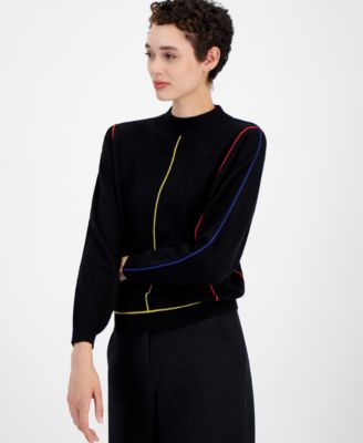 T Tahari - Women's Mock-Neck Dolman-Sleeve Ribbed Sweater