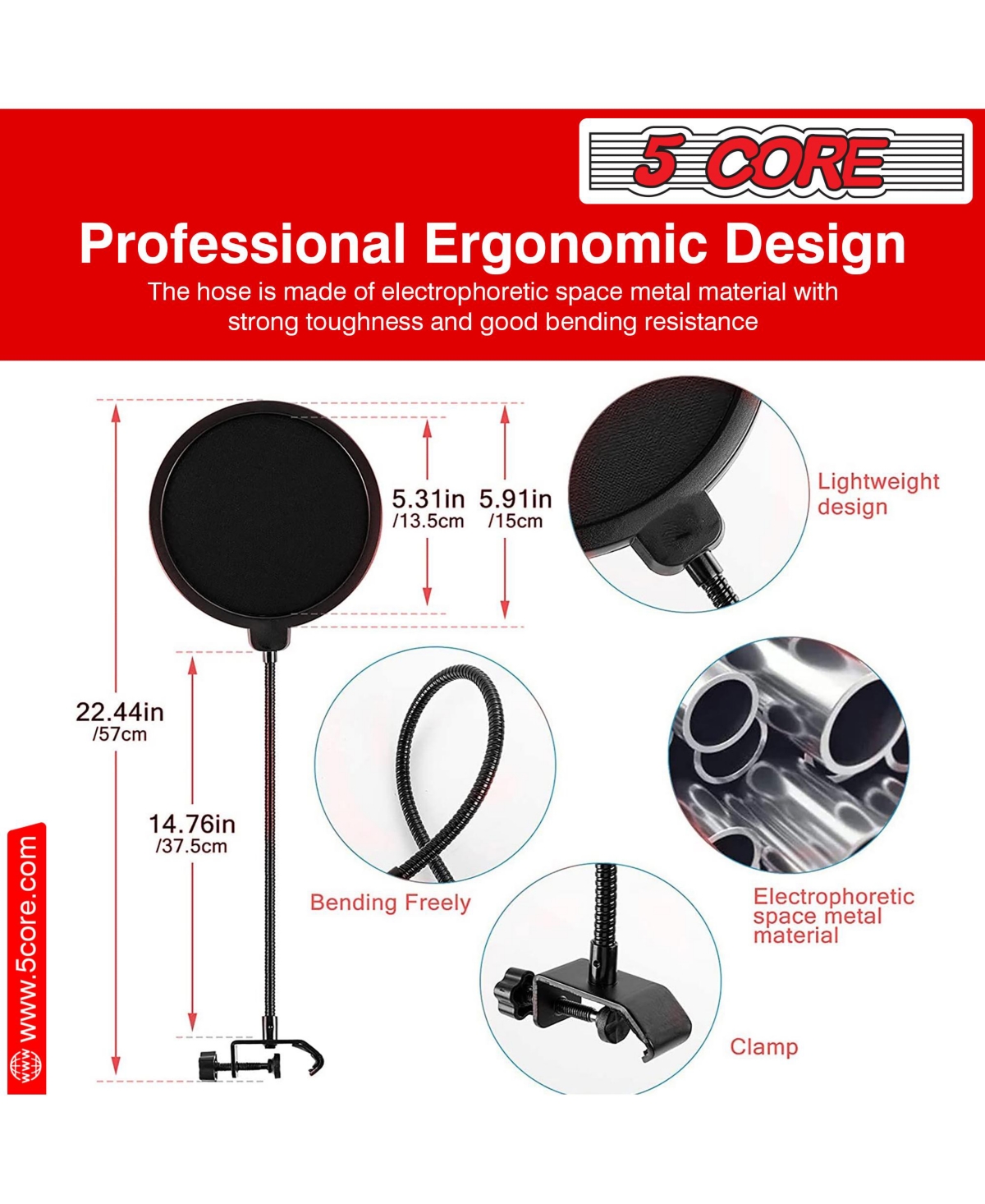 5 Core Microphone Stand • Suspension Desk Scissor Boom Arm • w Shock Mount • Dual Layer Pop Filter Arm Set 21