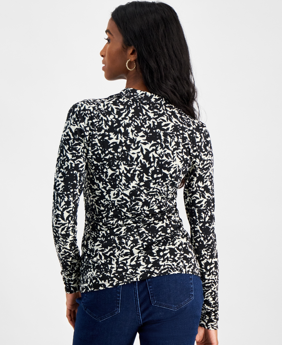 Macy's Petite Printed Surplice-Collar Top