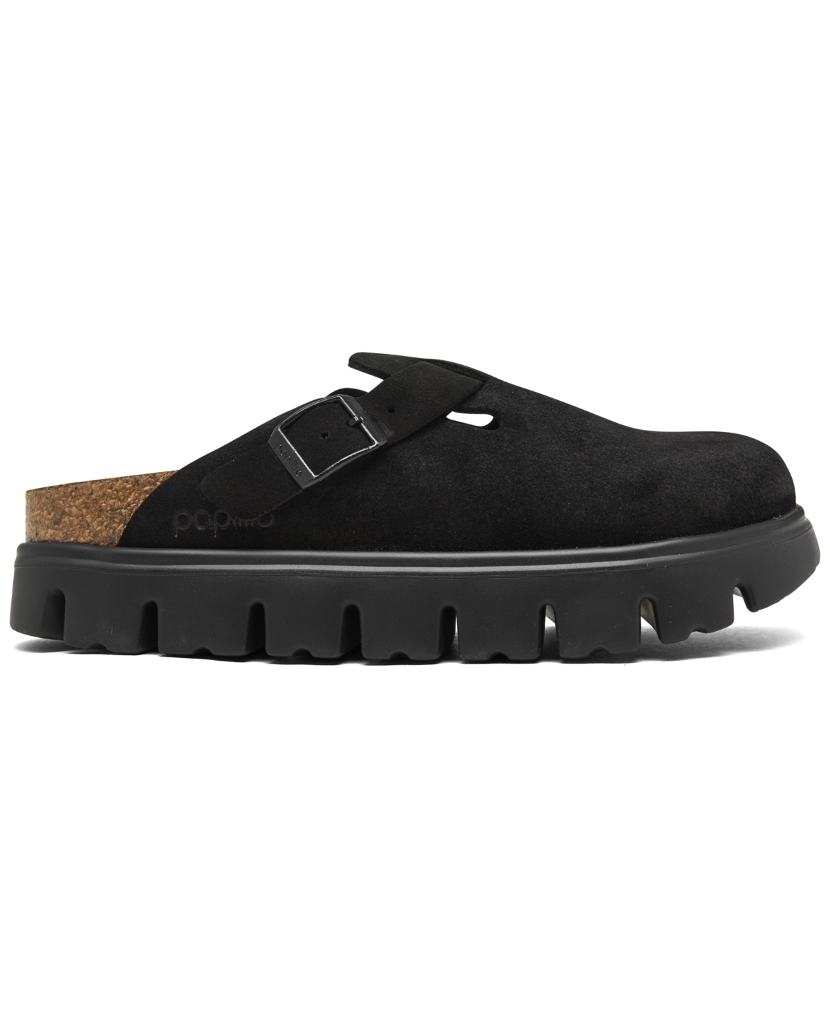Birkenstock Boston Chunky Suede Leather Sandal In Black In Nero