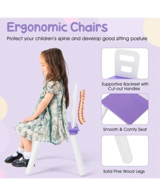 Kids Wooden Round Table & 2 Chair Set w/ Center Mesh Storage